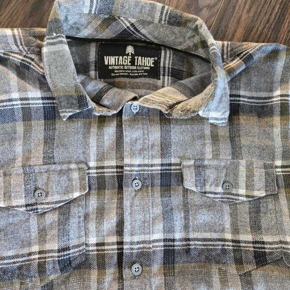 VINTAGE TAHOE Cotton/Poly Plaid Long-Sleeved w/ Tab Flannel Shirt NWOT/SIZE M - Picture 7 of 7